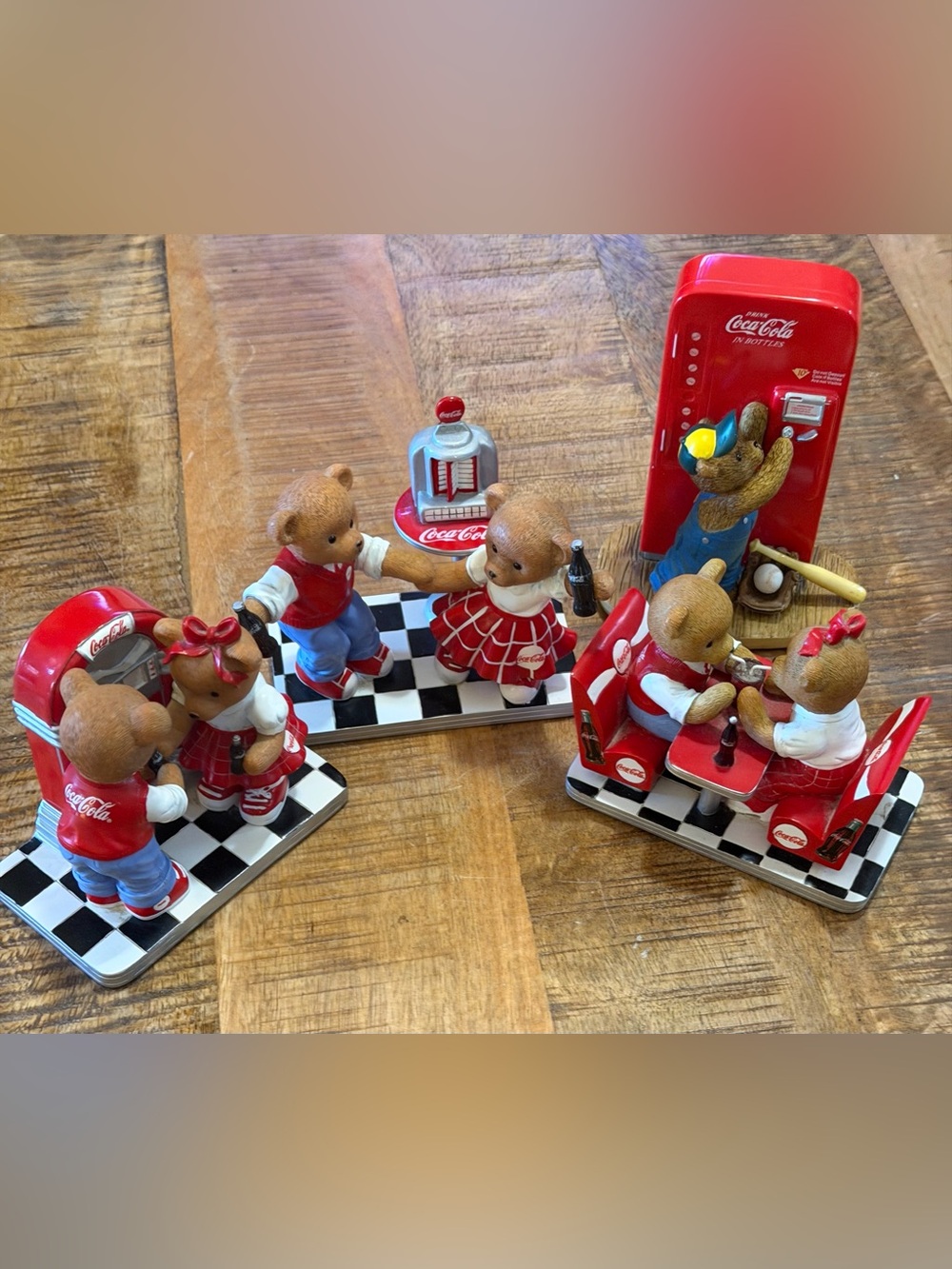 Coca-Cola Soda Shop Collection Bear Figurines Lot Of 4 #0255 0532 0385 0960B